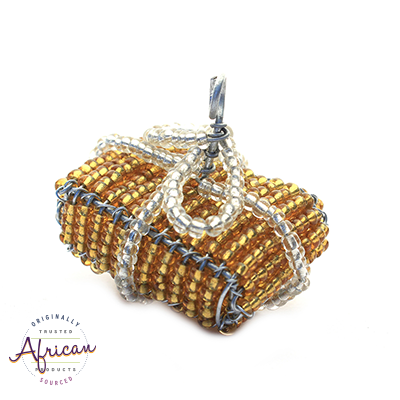 Beaded Christmas Present Decoration (Gold/Silver)
