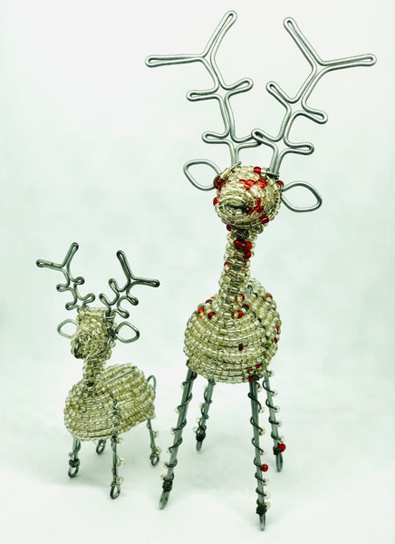 Beaded Christmas Mini 3D Reindeer - Silver/White