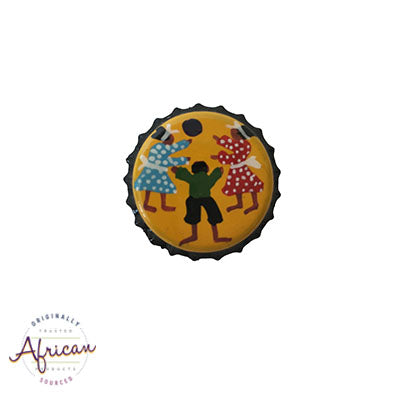 Painted Bottle Tops - Fridge Magnet: Children Playing