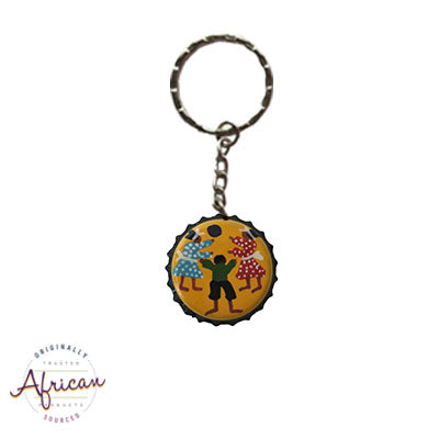 Painted Bottle Tops - Keyring: Children Playing