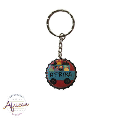 Painted Bottle Tops - Keyring: Afrika Bus
