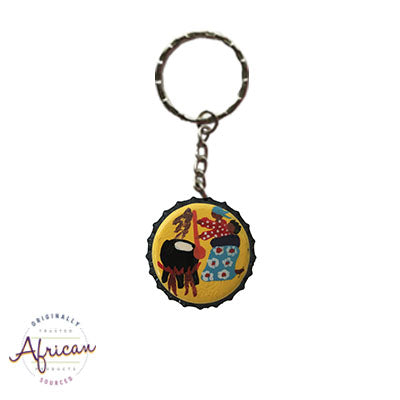 Painted Bottle Tops - Keyring: Gogo cooking Sazda