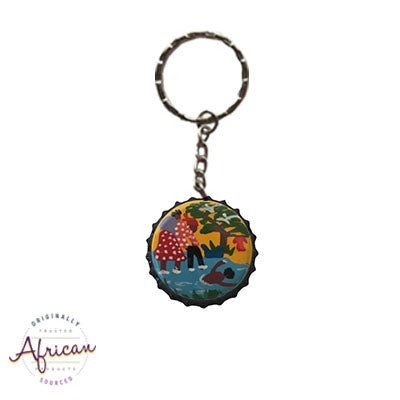 Painted Bottle Tops - Keyring: Family Swimming