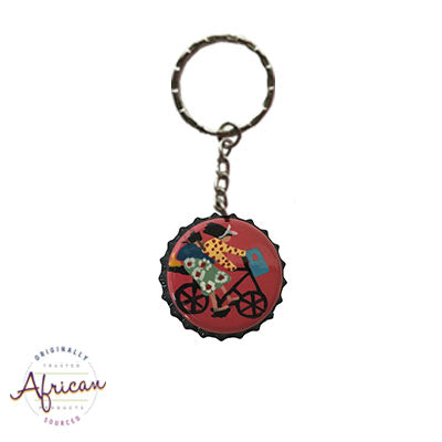 Painted Bottle Tops - Keyring: Bicycle (Mother & baby)