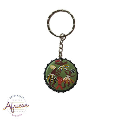 Painted Bottle Tops - Keyring: Dancing Warriors