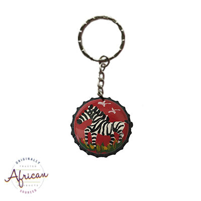 Painted Bottle Tops - Keyring: Zebra (single)