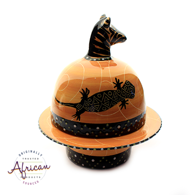 Ceramic Domed Butter Dish Orange Lizard