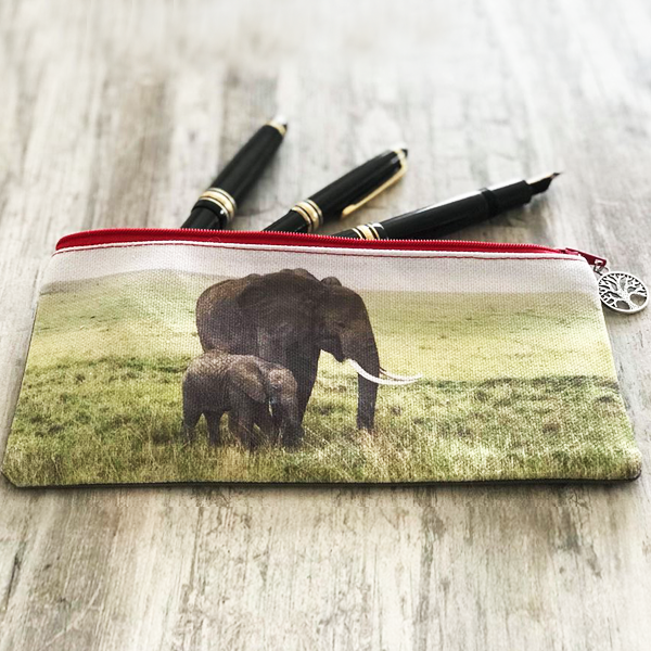 Stationery Bag/Pencil Case - Elephants (Mother & Baby)
