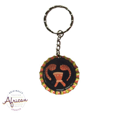 Painted Bottle Tops - Keyring: Dancing Warriors