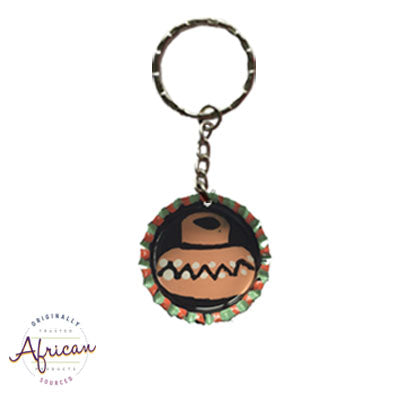 Painted Bottle Tops - Keyring: Lady by her Hut