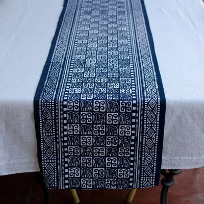 Kudhinda Table Runner 200x40cm (unlined) – Elephant (Blue Curl)