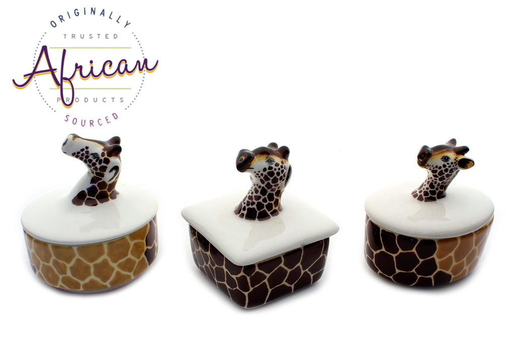 Ceramic 3D Trinket Box Round Giraffe