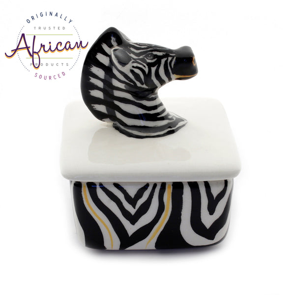 Ceramic 3D Trinket Box Square Zebra