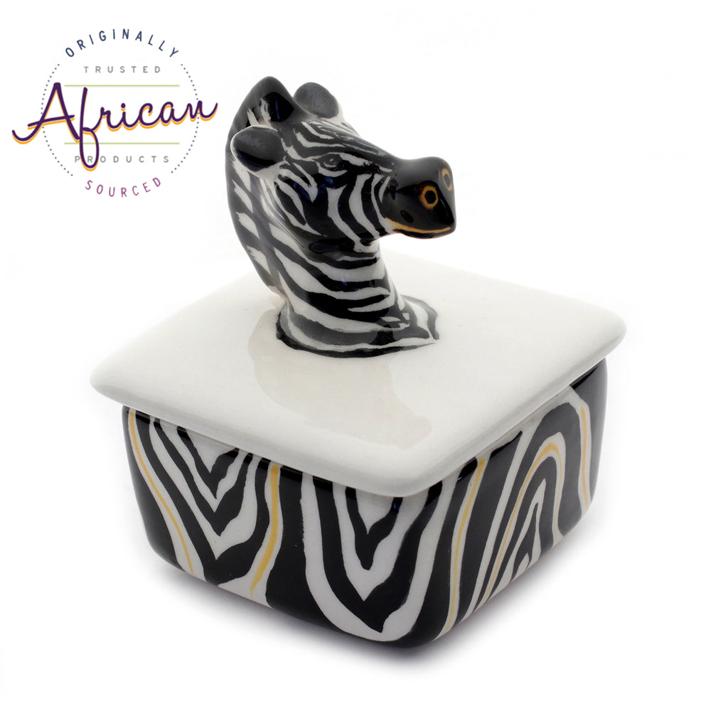 Ceramic 3D Trinket Box Square Zebra
