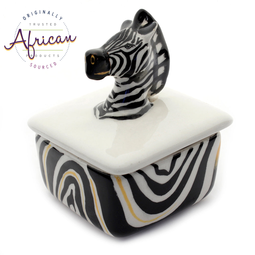 Ceramic 3D Trinket Box Square Zebra
