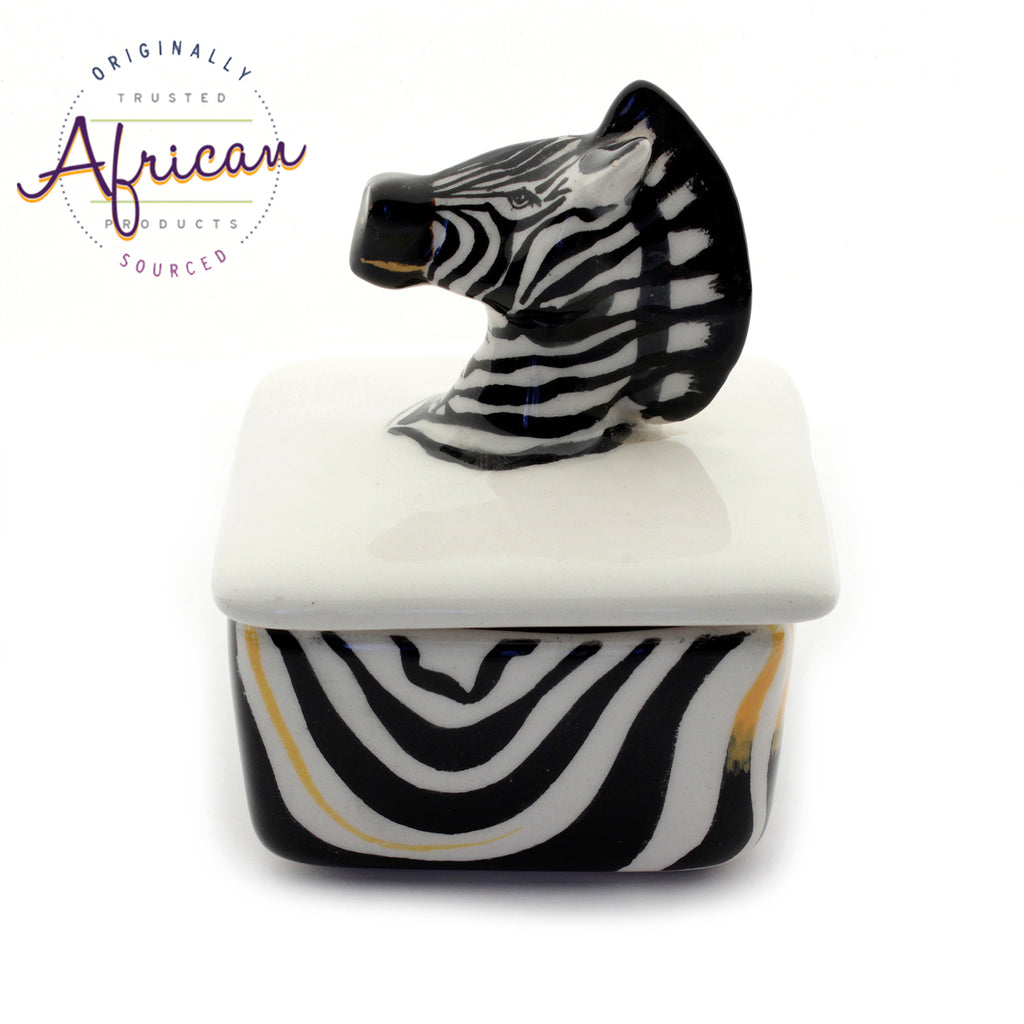 Ceramic 3D Trinket Box Square Zebra