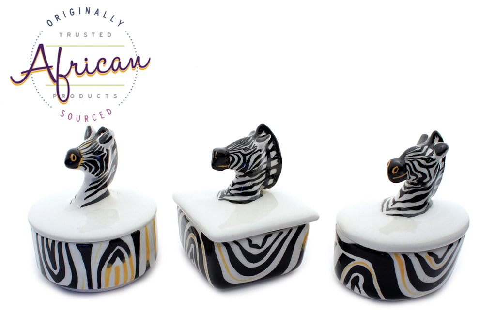 Ceramic 3D Trinket Box Square Zebra