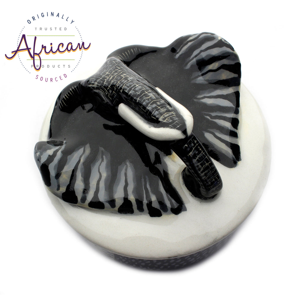 Ceramic 3D Trinket Box Round Elephant
