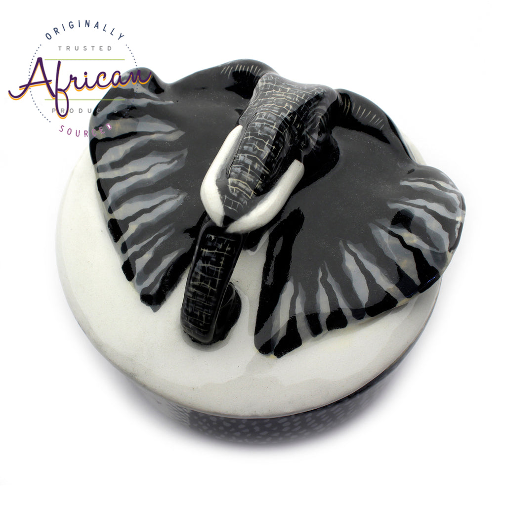 Ceramic 3D Trinket Box Round Elephant