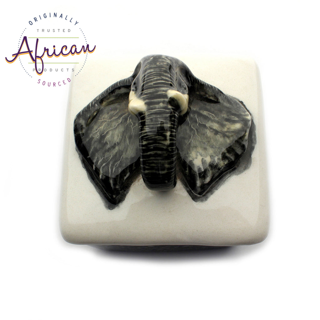 Ceramic 3D Trinket Box Square Elephant