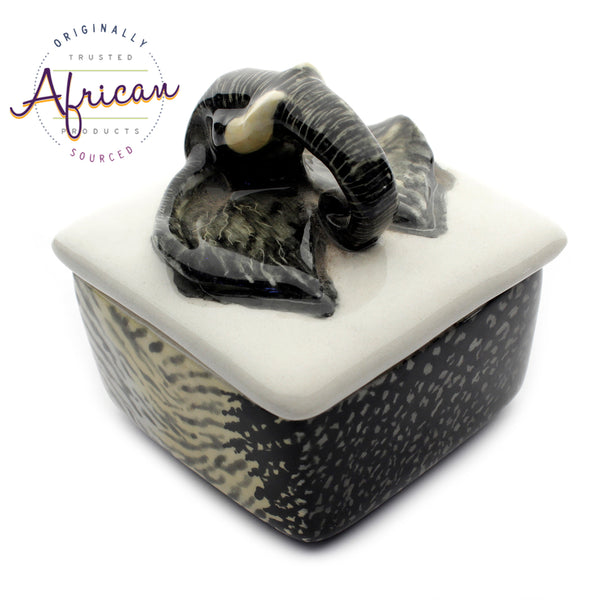 Ceramic 3D Trinket Box Square Elephant