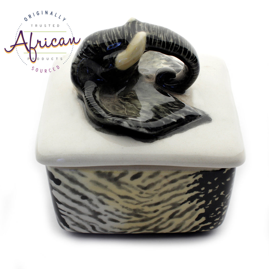 Ceramic 3D Trinket Box Square Elephant