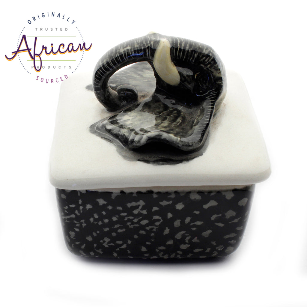 Ceramic 3D Trinket Box Square Elephant