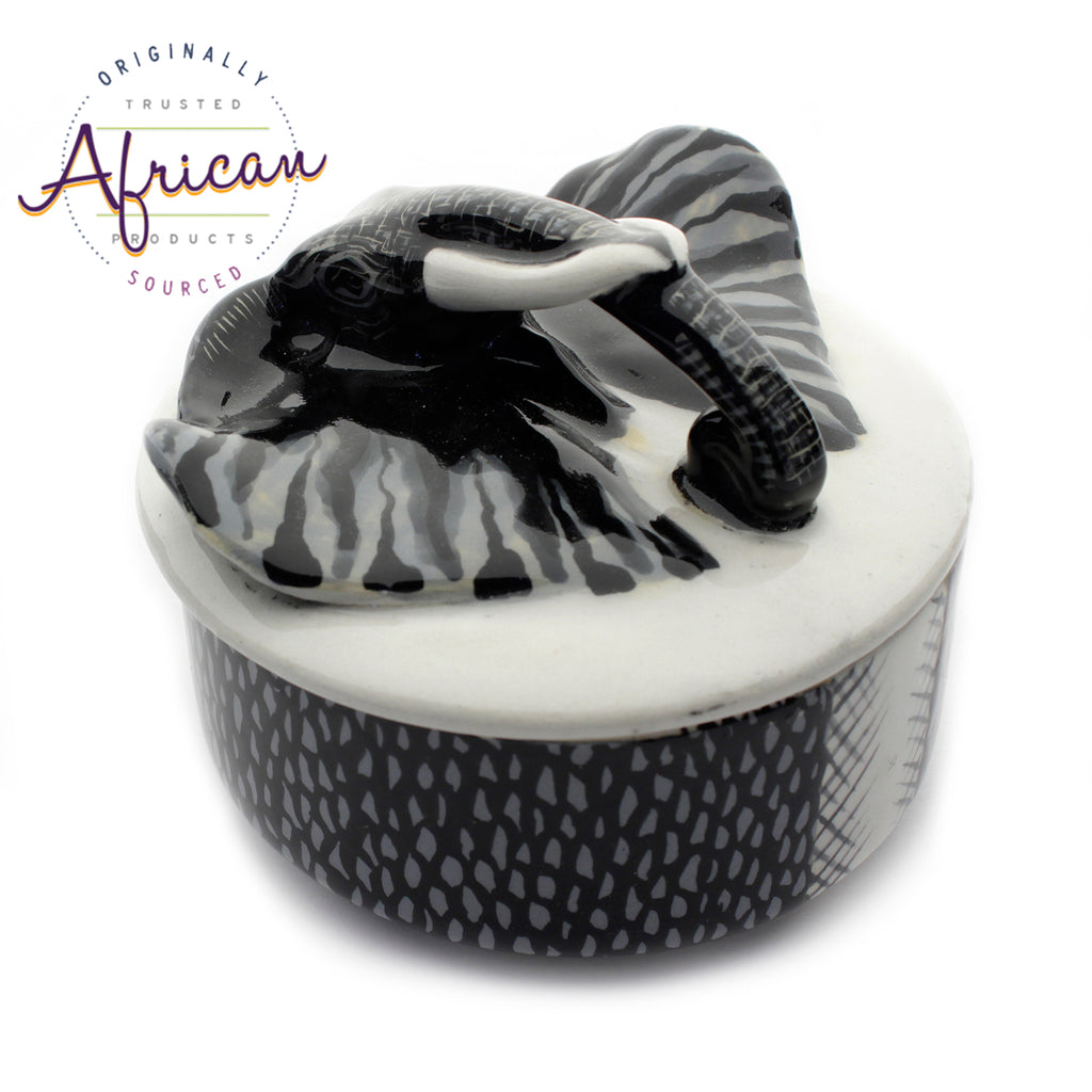 Ceramic 3D Trinket Box Round Elephant
