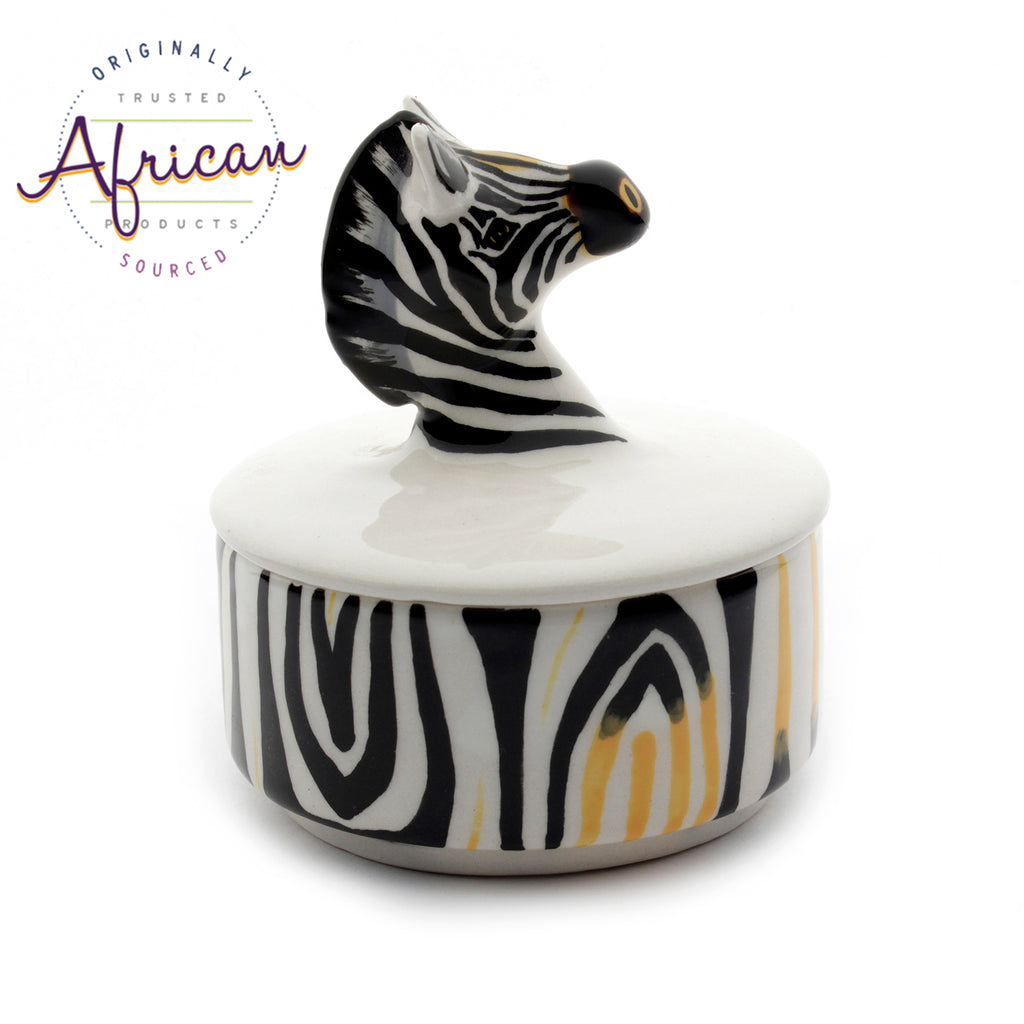 Ceramic 3D Trinket Box Round Zebra