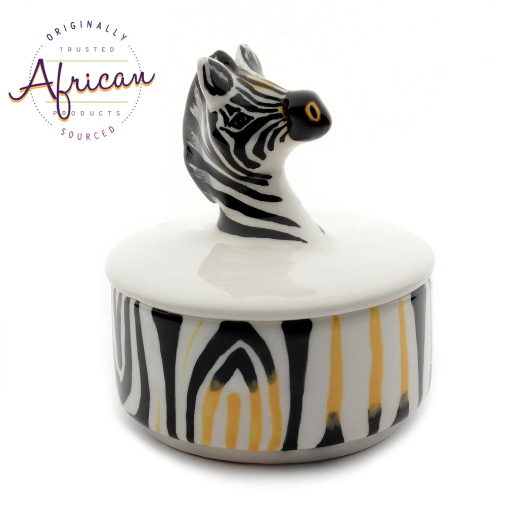 Ceramic 3D Trinket Box Round Zebra