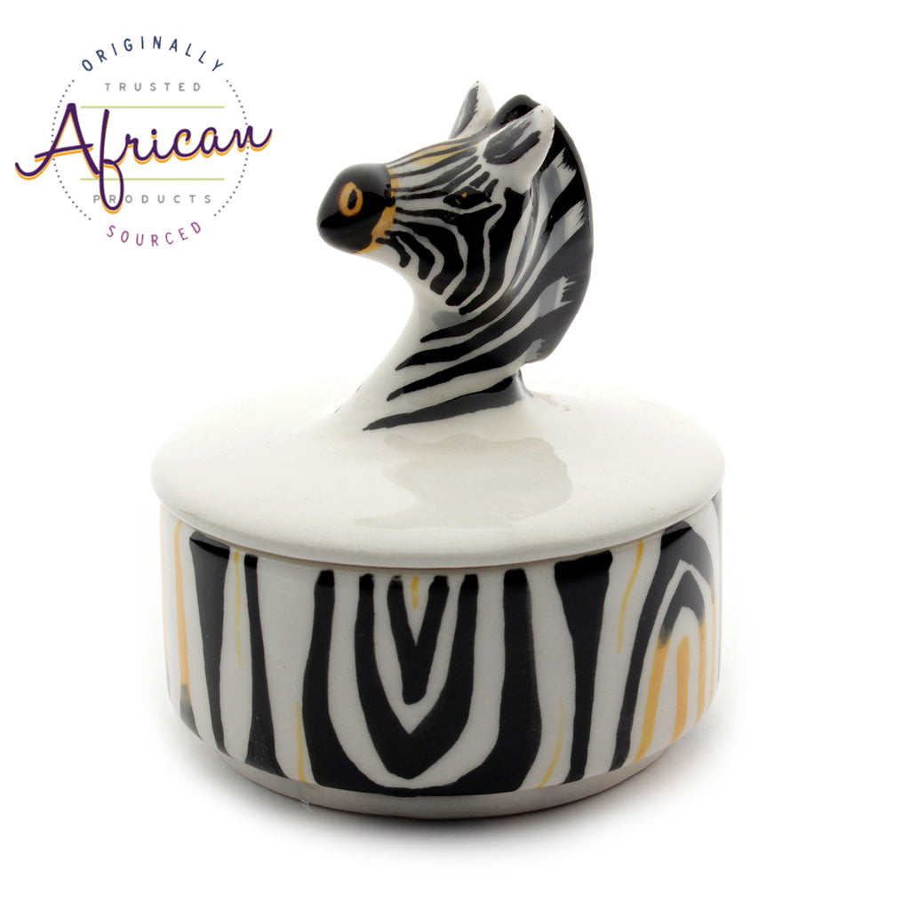 Ceramic 3D Trinket Box Round Zebra