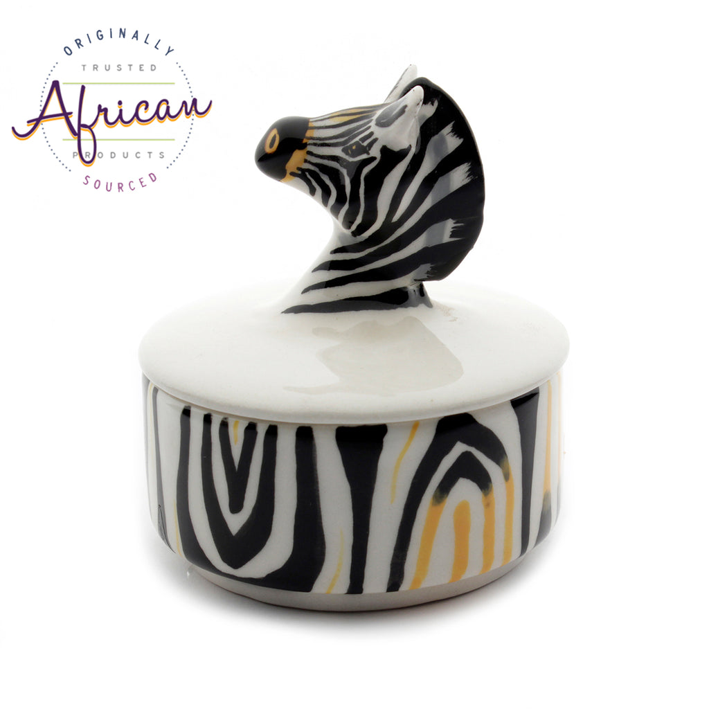 Ceramic 3D Trinket Box Round Zebra