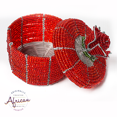 Valentine Beaded Round Trinket Box With Rose