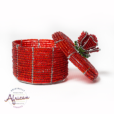 Valentine Beaded Round Trinket Box With Rose
