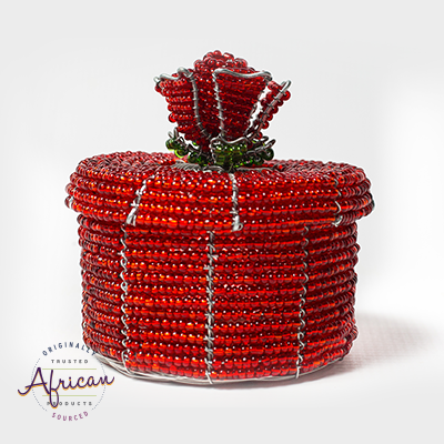 Valentine Beaded Round Trinket Box With Rose