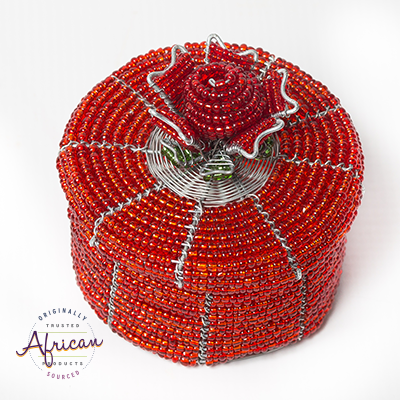 Valentine Beaded Round Trinket Box With Rose