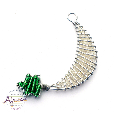 Beaded Christmas Decoration Moon and Star (Green/Silver)