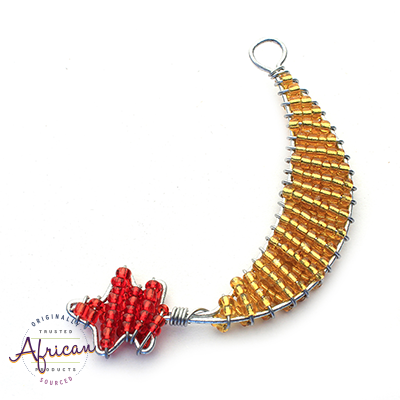 Beaded Christmas Decoration Moon and Star (Red/Gold)