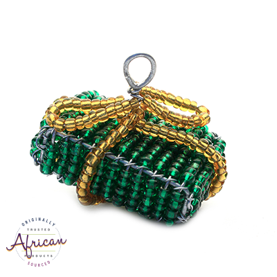 Beaded Christmas Present Decoration (Green/Gold)