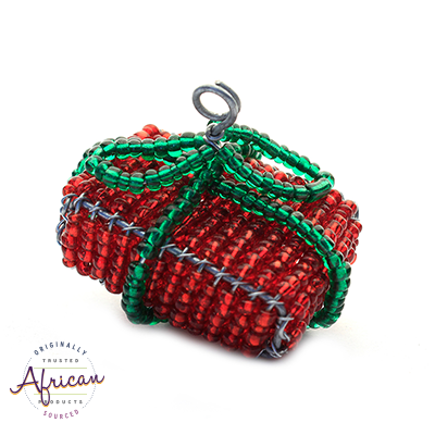 Beaded Christmas Present Decoration (Green/Gold)