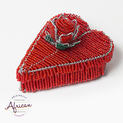 Valentine Beaded Heart Trinket Box With Rose