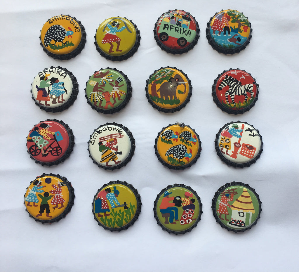 Painted Bottle Tops - Keyring: Lady Skipping